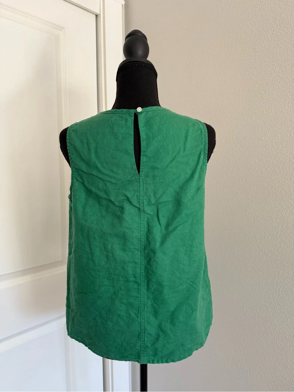 J. Crew Green Sleeveless Embroidered Yoke Top